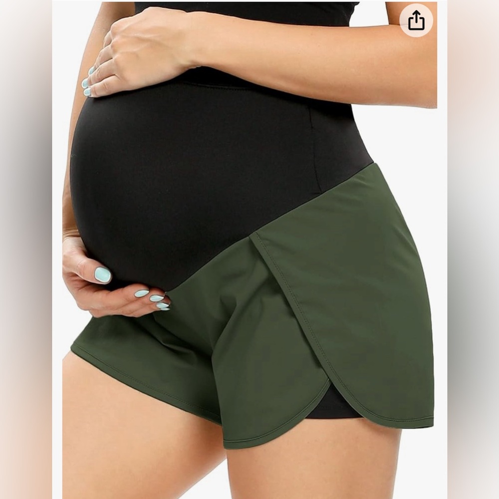 Women's Maternity Workout Shorts Over Belly Athletic Yoga Shorts with Pocket